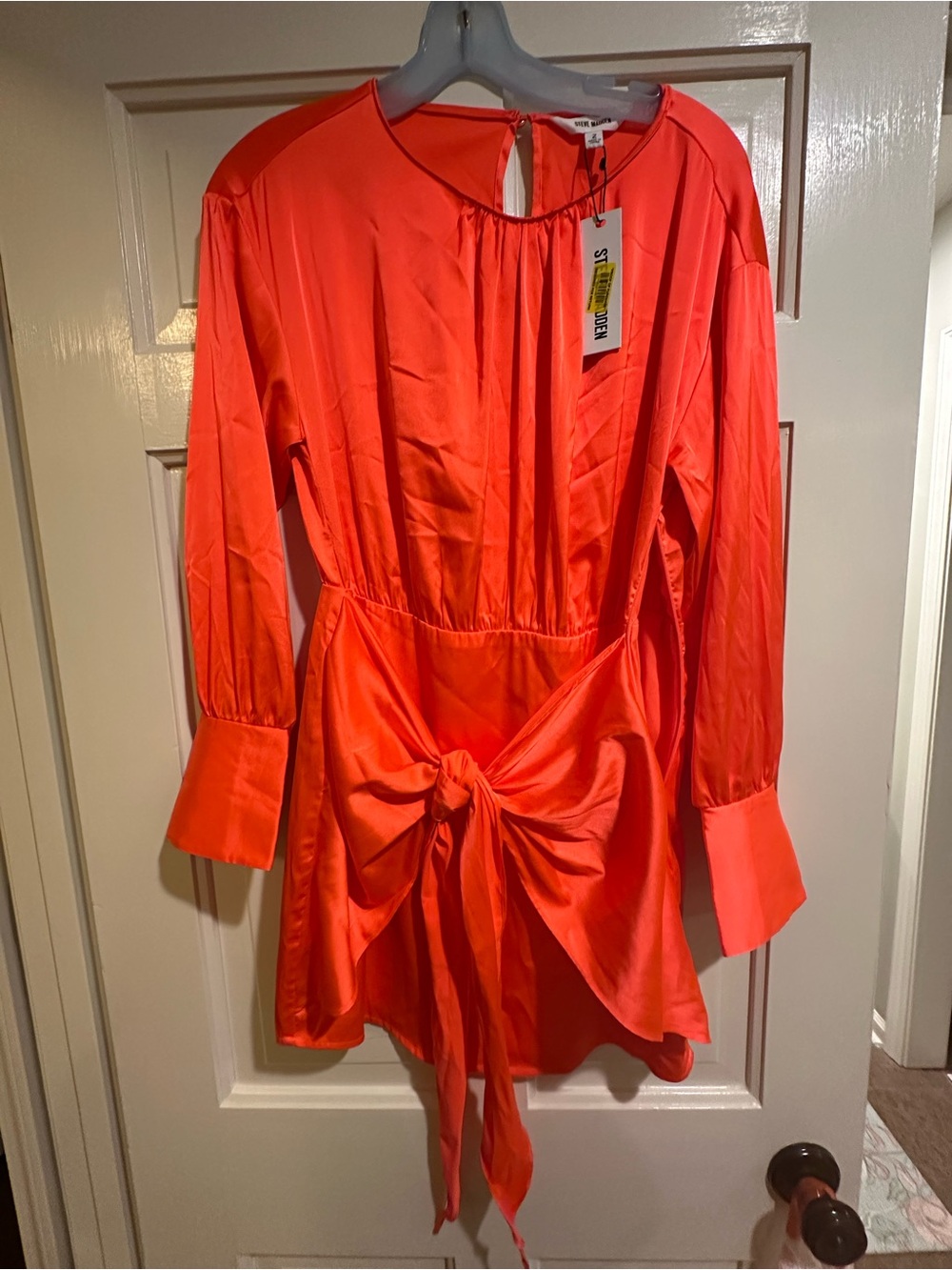 Steve Madden Bright Orange Tie-Front Long Sleeve Blouse